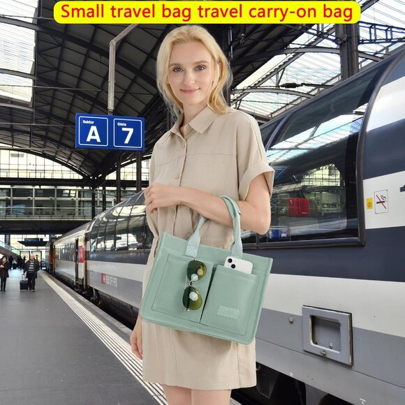 Women's Green Imported Canvas Laptop Crossbody Work Large Tote Handbags - Picture 8 of 8